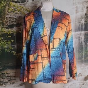 Womens 2XL Bright Color Block Boho Lightweight Long Sleeve Open Blazer Jacket